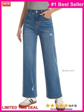 High Waisted Wide Leg Baggy Jeans Ripped Denim Pants